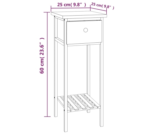 Mesa auxiliar con cajón madera maciza nogal 25x25x60 cm