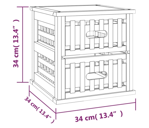 vidaXL Mesita de noche madera maciza de nogal 34x34x34 cm