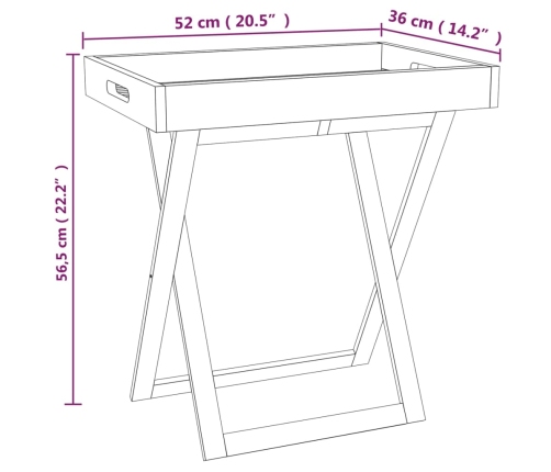 Mesa bandeja plegable madera maciza nogal 52x36x56,5 cm