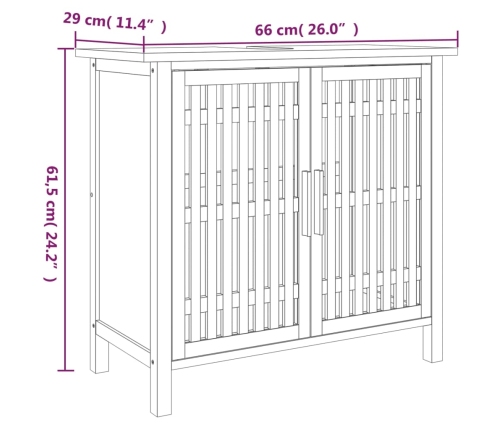 Armario de lavabo madera maciza de nogal 66x29x61,5 cm