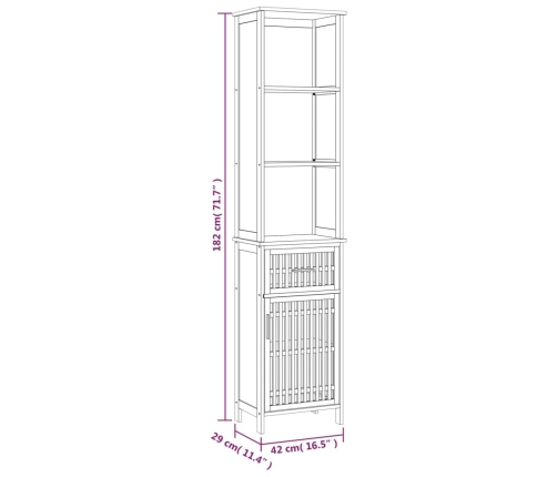 Mueble de baño madera maciza de nogal 42x29x182 cm