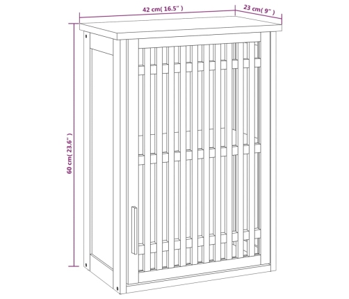 Armario de baño para pared madera maciza de nogal 42x23x60 cm