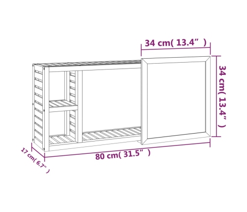 Armario con espejo madera maciza nogal 80x17x34 cm