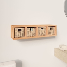 Estante de pared con cestas madera maciza nogal 62x18x16 cm