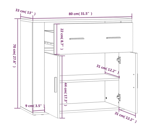 Aparador de madera contrachapada blanco 80x33x70 cm