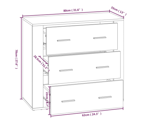 Aparador de madera contrachapada blanco 80x33x70 cm