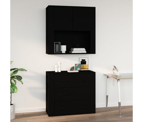 Armario de pared madera contrachapada negro 80x33x80 cm