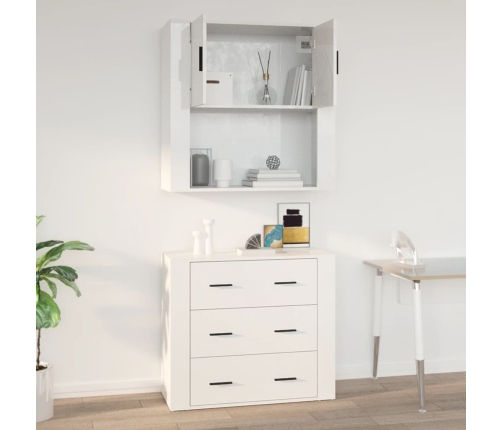 Armario pared madera contrachapada blanco brillo 80x33x80 cm