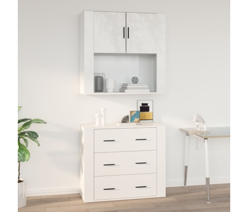 Armario pared madera contrachapada blanco brillo 80x33x80 cm