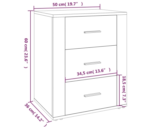 Mesita de noche madera contrachapada blanco 50x36x60 cm