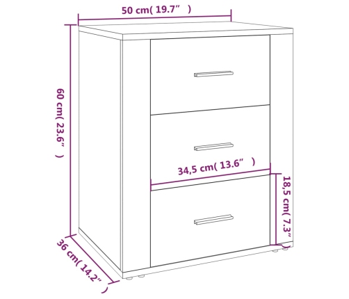 Mesita de noche madera contrachapada blanco brillo 50x36x60 cm