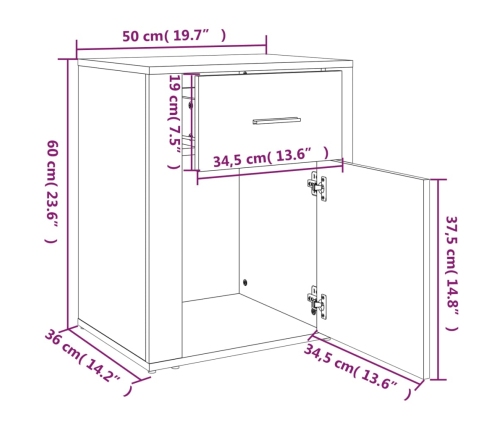 Mesita de noche madera contrachapada blanco 50x36x60 cm