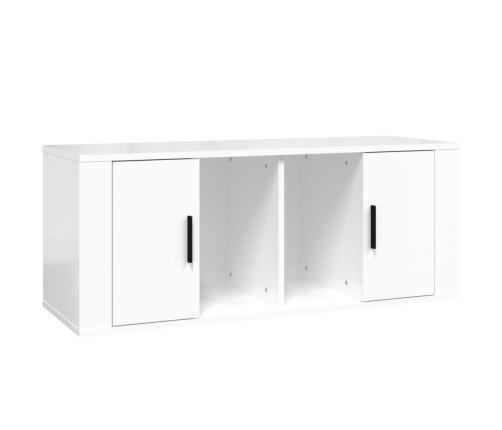 Mueble de TV madera contrachapada blanco brillo 100x35x40 cm