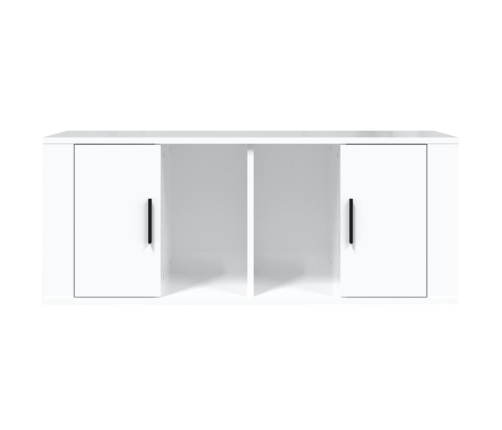 Mueble de TV madera contrachapada blanco brillo 100x35x40 cm