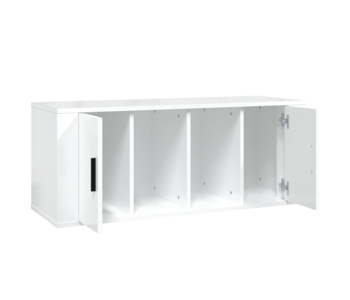 Mueble de TV madera contrachapada blanco brillo 100x35x40 cm