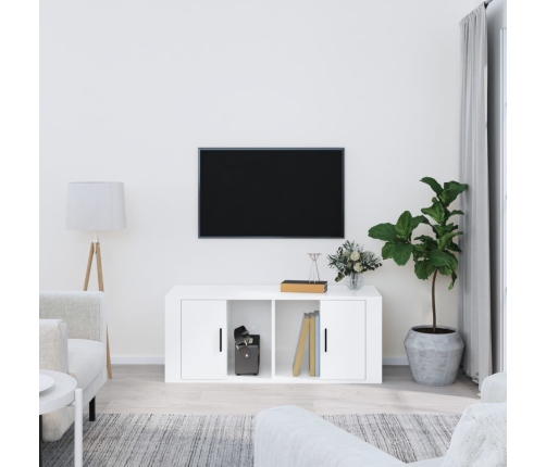 Mueble de TV madera contrachapada blanco brillo 100x35x40 cm