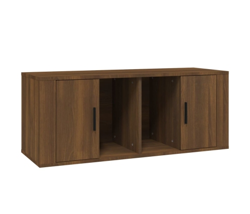 Mueble TV madera contrachapada color marrón roble 100x35x40 cm