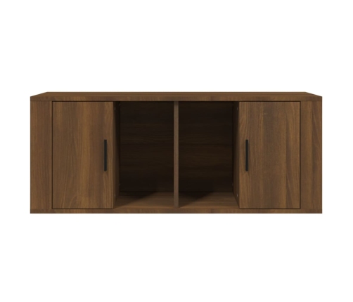 Mueble TV madera contrachapada color marrón roble 100x35x40 cm