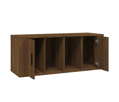 Mueble TV madera contrachapada color marrón roble 100x35x40 cm