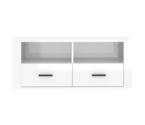 Mueble de TV madera contrachapada blanco brillo 100x35x40 cm