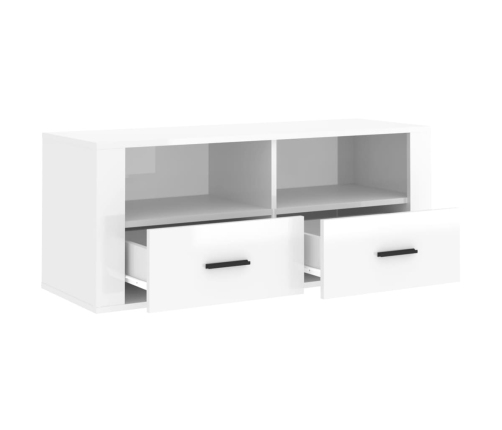 Mueble de TV madera contrachapada blanco brillo 100x35x40 cm