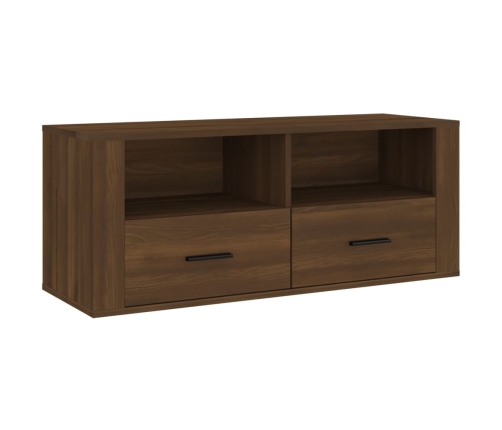 Mueble TV madera contrachapada color marrón roble 100x35x40 cm