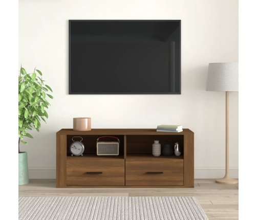 Mueble TV madera contrachapada color marrón roble 100x35x40 cm