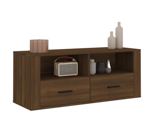 Mueble TV madera contrachapada color marrón roble 100x35x40 cm