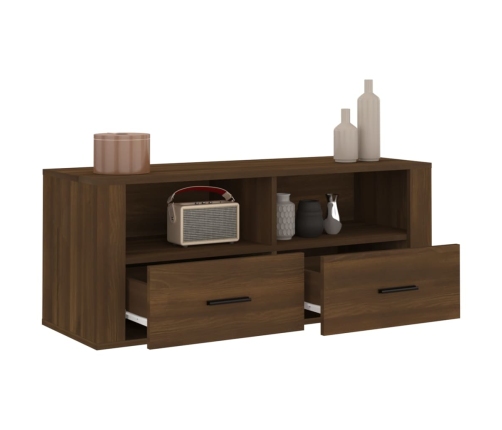 Mueble TV madera contrachapada color marrón roble 100x35x40 cm