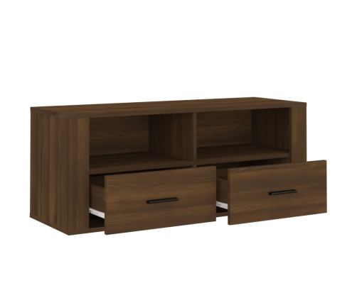 Mueble TV madera contrachapada color marrón roble 100x35x40 cm