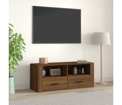 Mueble TV madera contrachapada color marrón roble 100x35x40 cm