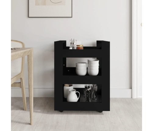 Carrito de cocina madera contrachapada negro 60x45x80 cm