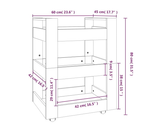 Carrito de cocina madera contrachapada blanco brillo 60x45x80cm