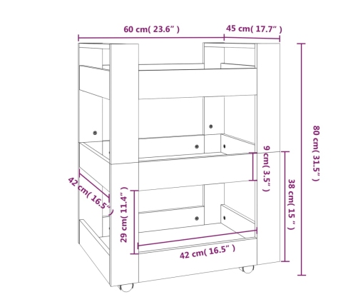 Carrito de cocina madera contrachapada roble ahumado 60x45x80cm