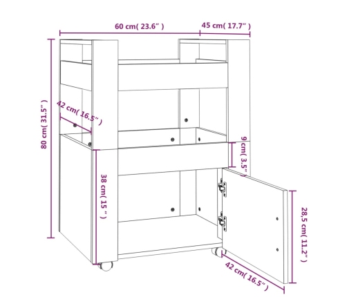 Carrito de cocina madera contrachapada blanco 60x45x80 cm