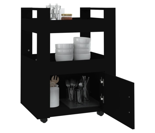 Carrito de cocina madera contrachapada negro 60x45x80 cm