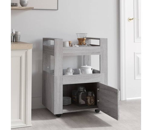 Carrito de cocina madera contrachapada gris Sonoma 60x45x80 cm