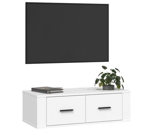 Mueble de TV colgante madera contrachapada blanco 80x36x25 cm