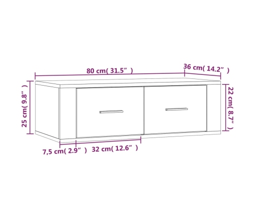 Mueble de TV colgante madera contrachapada blanco 80x36x25 cm