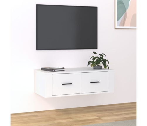 Mueble de TV colgante madera contrachapada blanco 80x36x25 cm