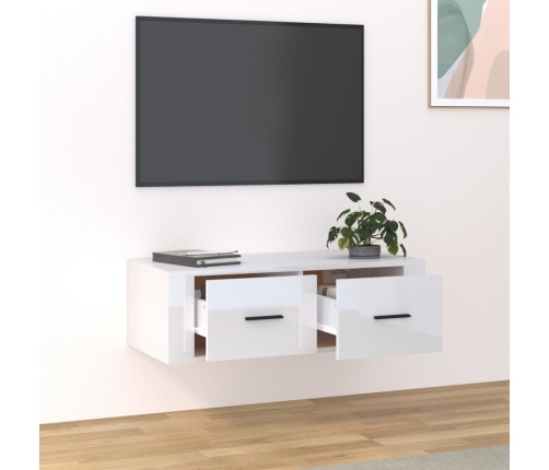 Mueble de TV colgante madera blanco brillante 80x36x25 cm