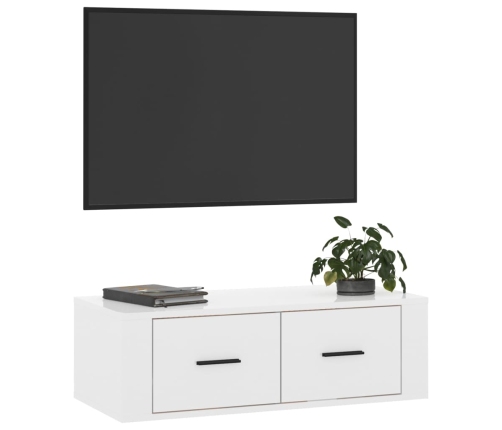 Mueble de TV colgante madera blanco brillante 80x36x25 cm