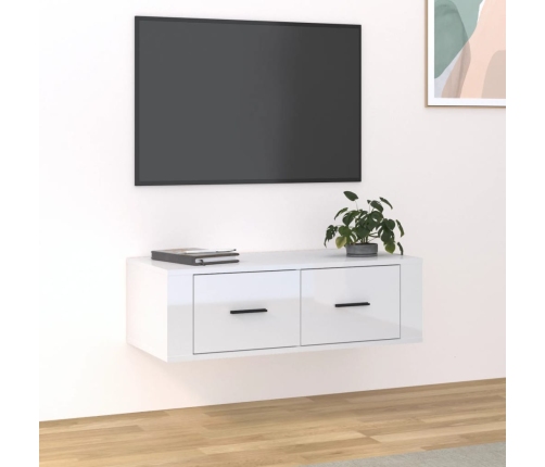 Mueble de TV colgante madera blanco brillante 80x36x25 cm