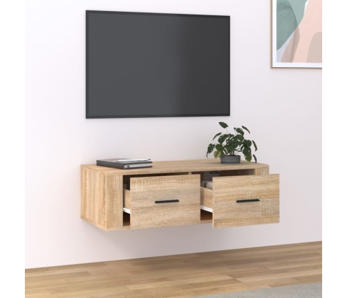 Mueble TV colgante madera contrachapada roble Sonoma 80x36x25cm