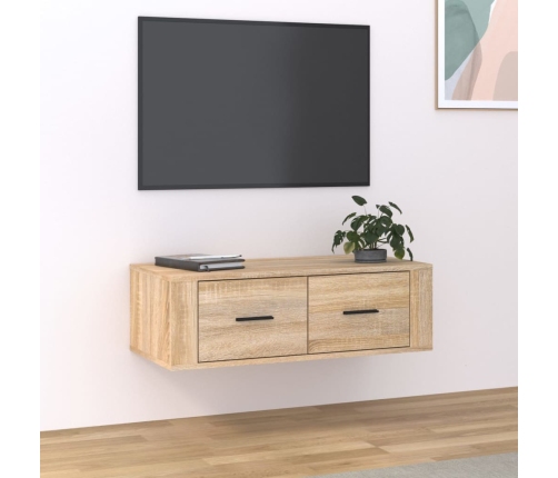 Mueble TV colgante madera contrachapada roble Sonoma 80x36x25cm