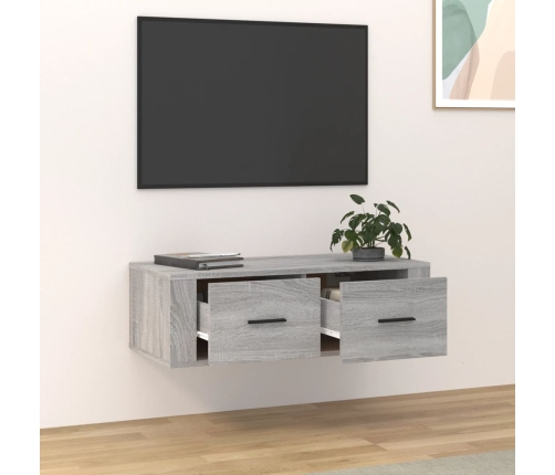 Mueble TV colgante madera contrachapada gris Sonoma 80x36x25 cm