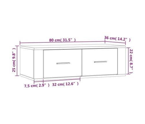 Mueble TV colgante madera contrachapada gris Sonoma 80x36x25 cm