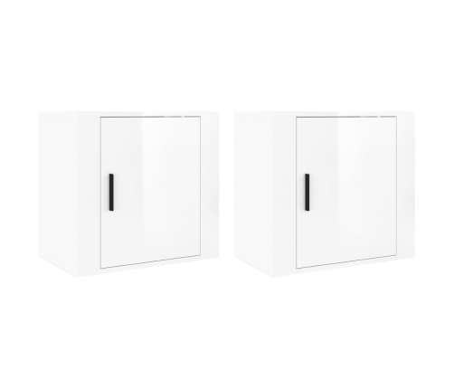 Mesitas de noche de pared 2 uds blanco brillante 50x30x47 cm