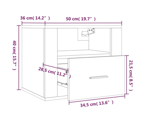 vidaXL Mesitas de noche de pared 2 uds color roble Sonoma 50x36x40 cm