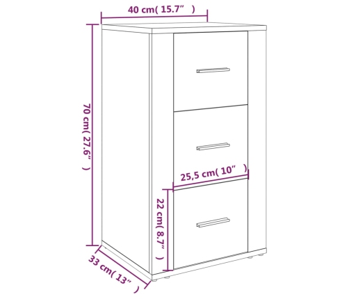 Aparador de madera contrachapada blanco brillante 40x33x70 cm